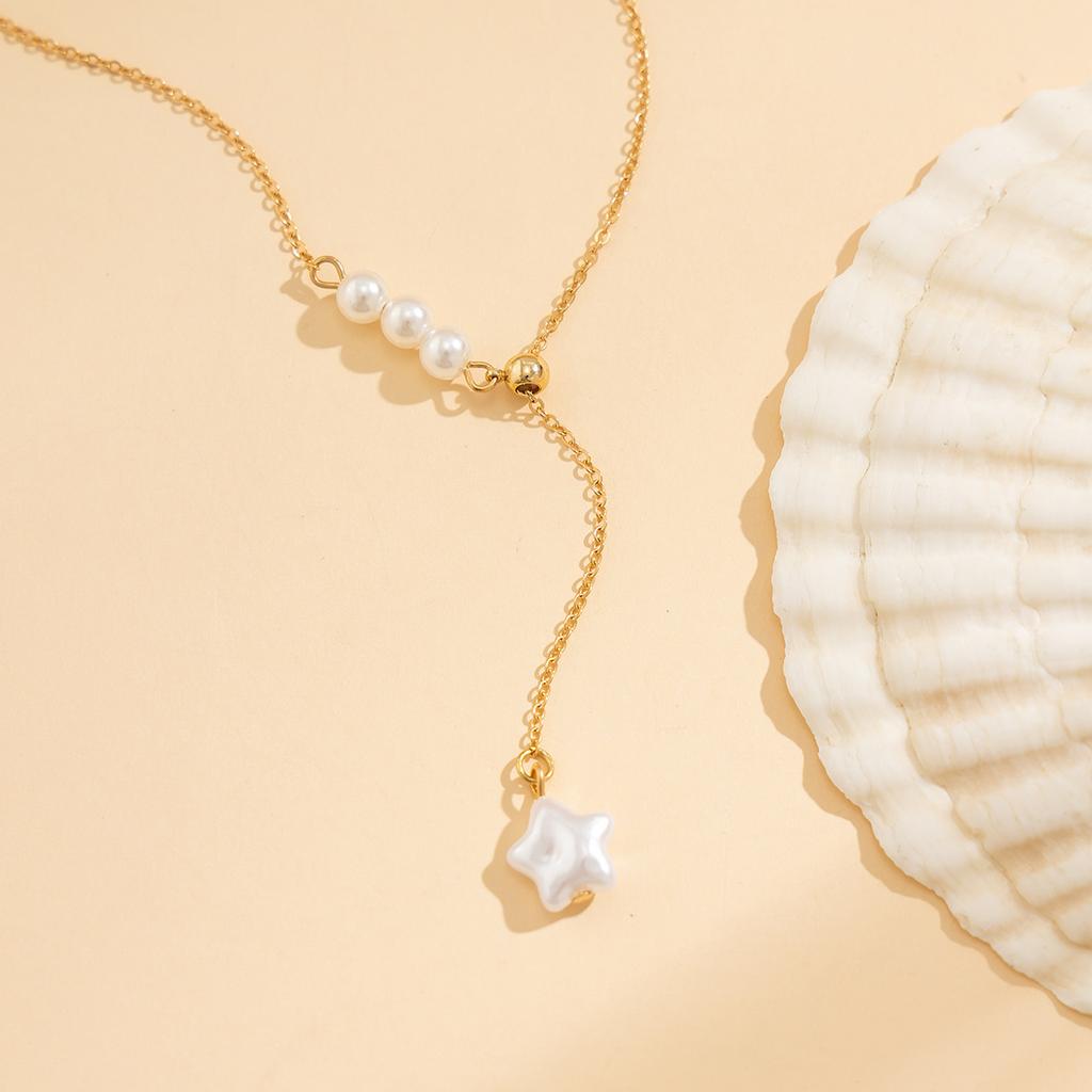 Cold Wind Design Pullable Necklace Necklace Pentagram Pearl Fringed Chain