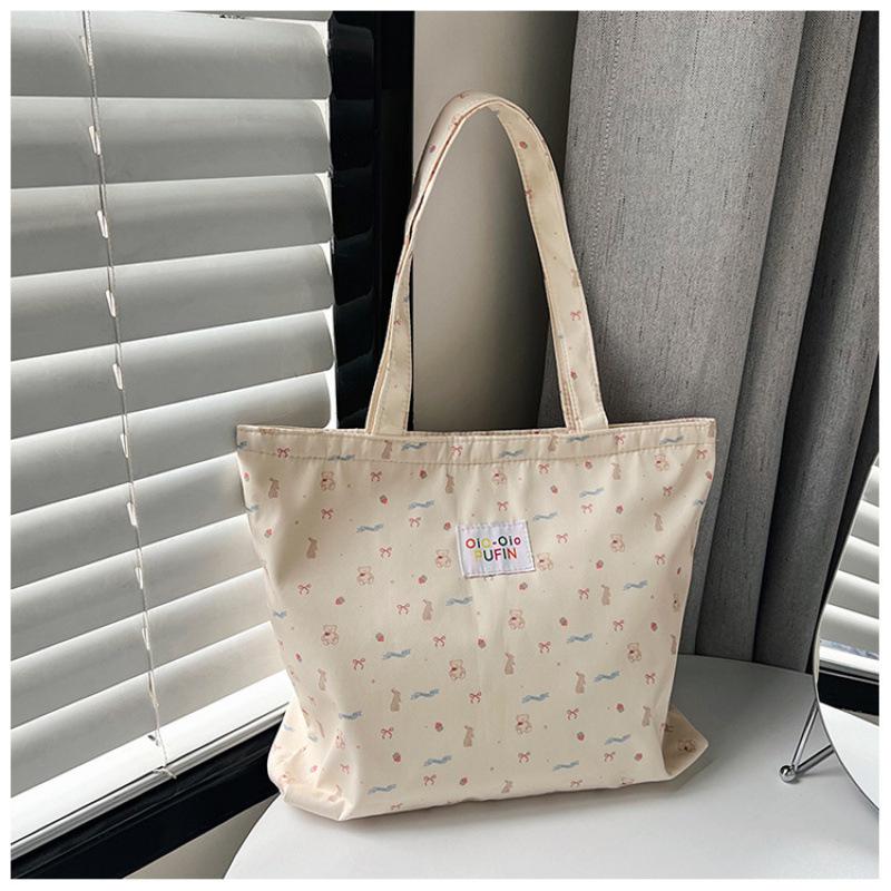 

Korean Floral Canvas Tote Bag - Large Capacity Mori Style Shoulder Handbag 2025