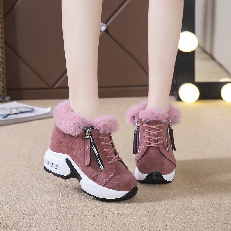 Mode 2024 Damen High Heels Plüsch Warme Winter Sneakers Casual Damen Seitlicher Reißverschluss Freizeitschuhe