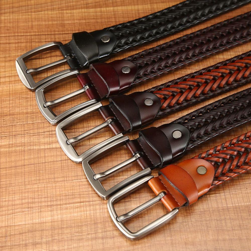 Zinc Zinc Alloy Men Weave Belt Retro Jeans Waistband Fashion Male Genuine Leather Belt  Ornament