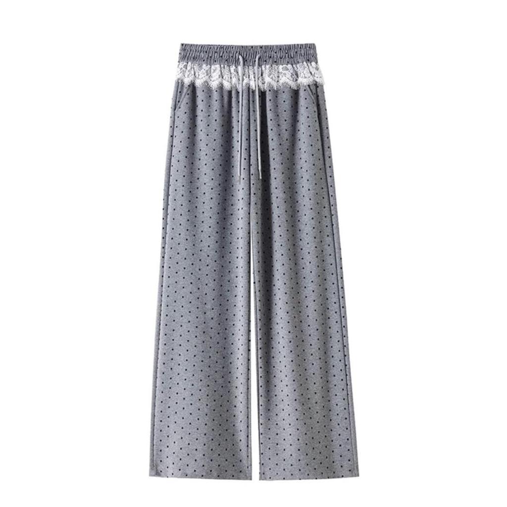 Women's High-Waist Polka Dot Lace Patchwork Wide-Leg Pants - Spring 2025 Collection