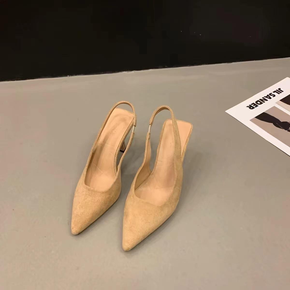 

Черные универсальные босоножки на высоком каблуке с заостренным носком 2025 года, французские светские босоножки на высоком каблуке, женская верхняя одежда 39 абрикосовый