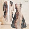 Women Plus Size Two Piece Dress Set 3 4 Sleeve Open Cardigan Sleeveless Round Neck Tie Waist Flared Dress Striped Printed