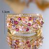 Pink Purple Crystal Water Drop Stone Engagement Rings For Women Vintage Gold Color Wedding Bands Birthstone Jewelry Party Gifts