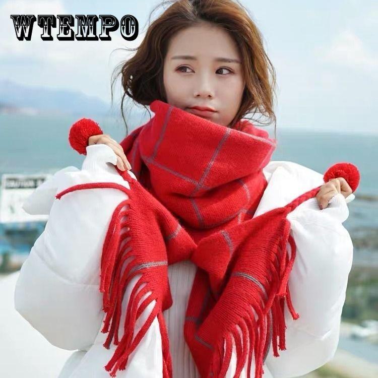 

Клетчатый шар кулон женский длинный теплый шарф зимняя большая шаль