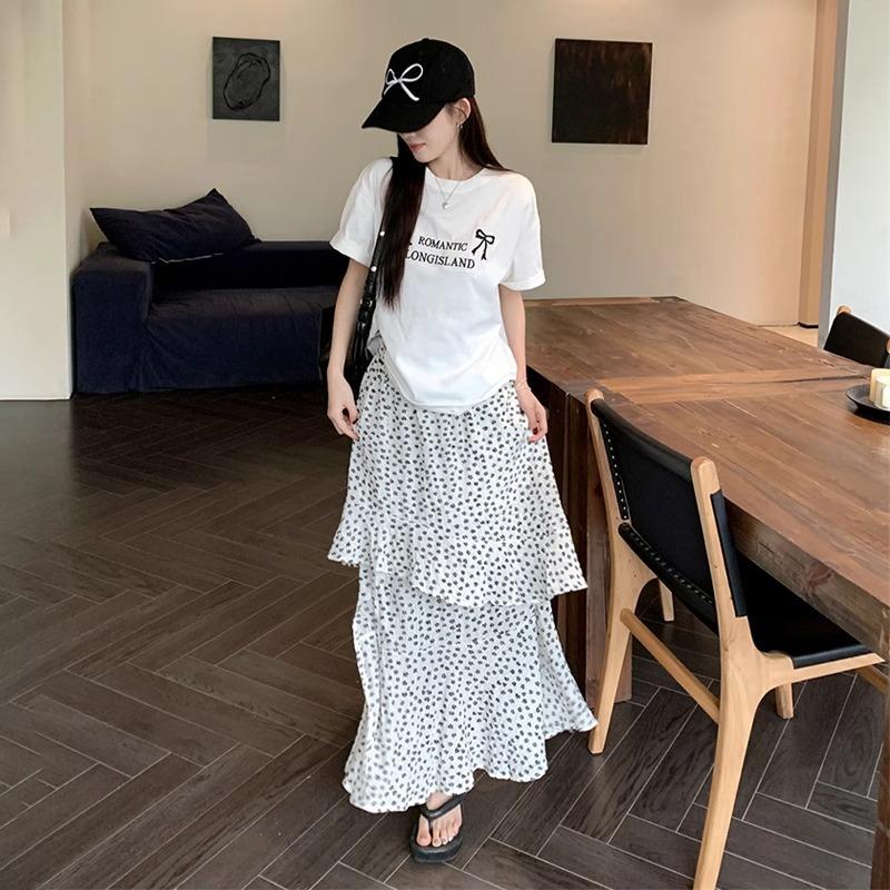 

Юбка с цветочным принтом и краем в виде лепестков лотоса, женская летняя эластичная юбка А-силуэта с разрезом, высокая талия, стройнящая XL