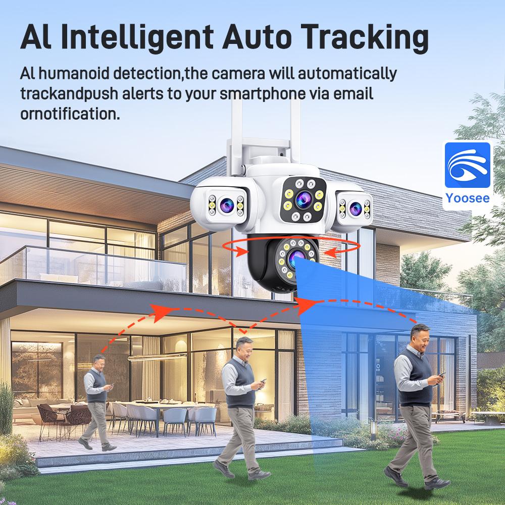 YOOSEE Ai APP Triple-lens Camera HD 15MP WIFI Outdoor Camera Waterproof Mobile Tracking IP CCVT Two-way Talk