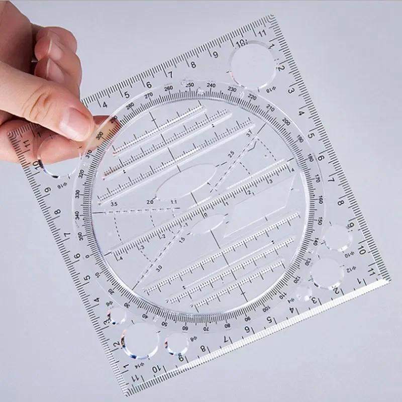 Multifunktionale Zeichenlineal Lernkunst Dreieck Messinstrument Kreiszeichen Drehbare Lineal Kawaii Schulbedarf