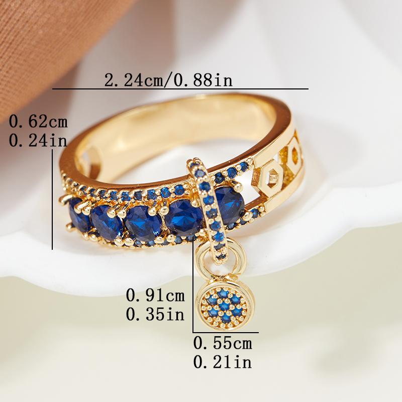 Luxury Vintage Female Royal Blue Zircon Stone Ring Round Dangle Ring Fashion Engagement Zircon Gifts New  Arrival