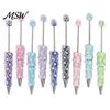 Creative Gifts for Sisters DIY Beadable Pen, Bling Rhinestones And Faux Pearls Beaded Decorative Stationery Students Black Ink Ballpoint Pen