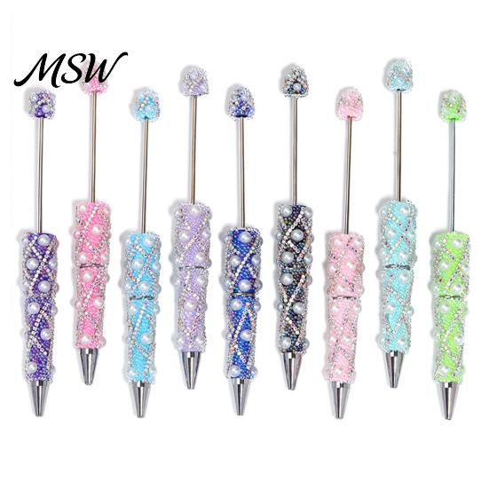 Creative Gifts for Sisters DIY Beadable Pen, Bling Rhinestones And Faux Pearls Beaded Decorative Stationery Students Black Ink Ballpoint Pen
