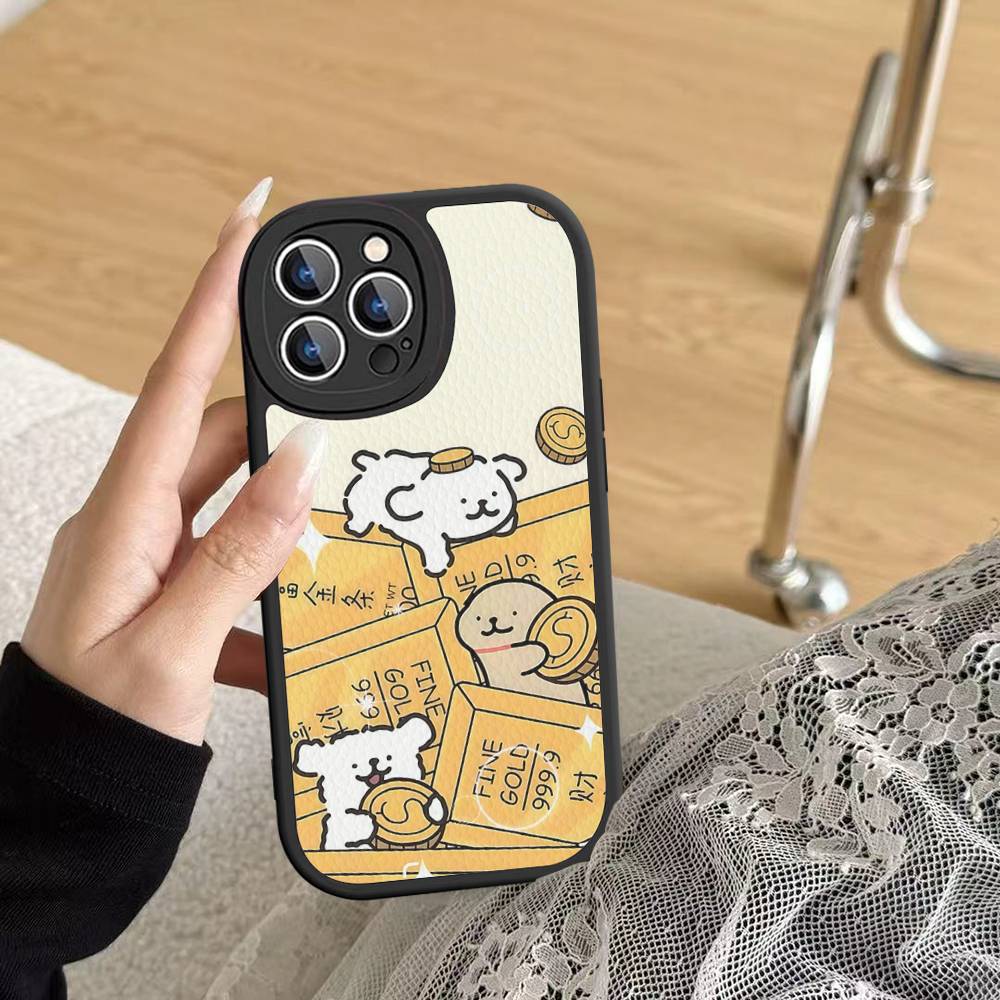 Line CARTOON P-PuppyS PU Leather Phone Case For IPhone 16 15 14 13 12 11 Pro Max Plus Back Fundas