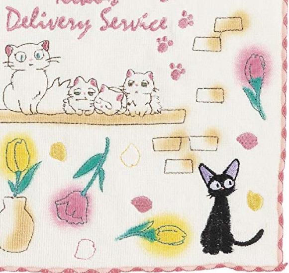 Marushin Hand Ghibli Delivery 25 x 25 Take a Break 1005036500 Towel, Kiki's Service, Jiji, cm, "Let's Together," 100% Cotton,