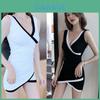 Cotton Short Bodycon Dress For Nightclub Performers With V Neck And Sleeveless Design