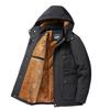 Men's Mid-Length Fleece Windbreaker Hooded Jacket Plus Size Fashion Autumn Winter Thick Muti-pockets Coats Zipper Casual OutWear