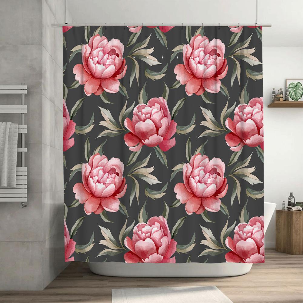 Schöner Pfingstrosen-Duschvorhang Wasserdicht Badezimmer-Dekor Luxuriöses Wohn-Design Moderne Badezimmer-Matten-Sets Für Kinder und Erwachsene