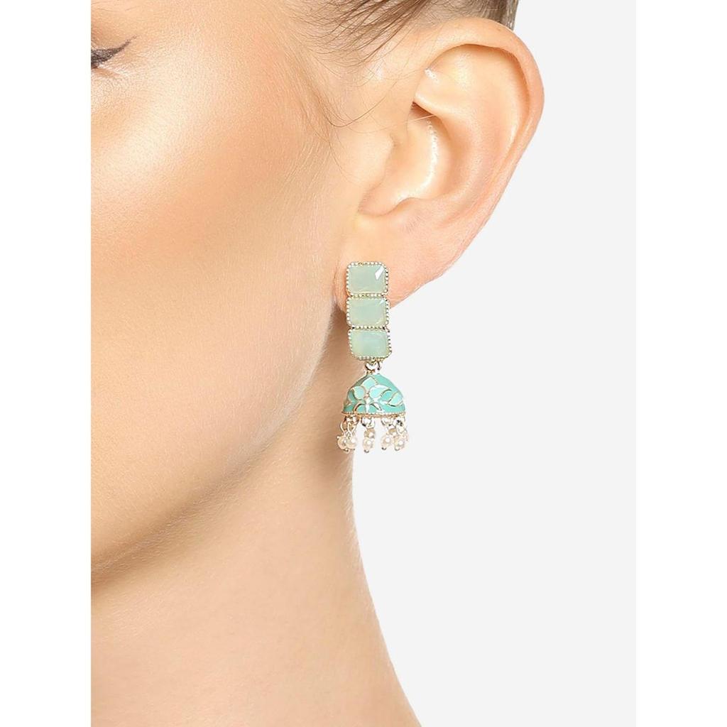 Mint Green Enamel Ethnic Style Jhumki Earring For Women