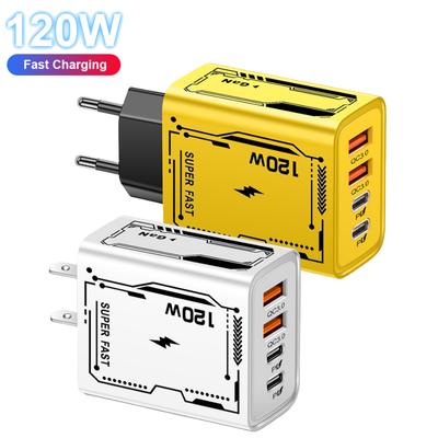 120W Fast Charging 4 Ports USB C Charger QC3.0 PD Power Adapter for iPhone 15 14 13 12 11  Samsung Xiaomi