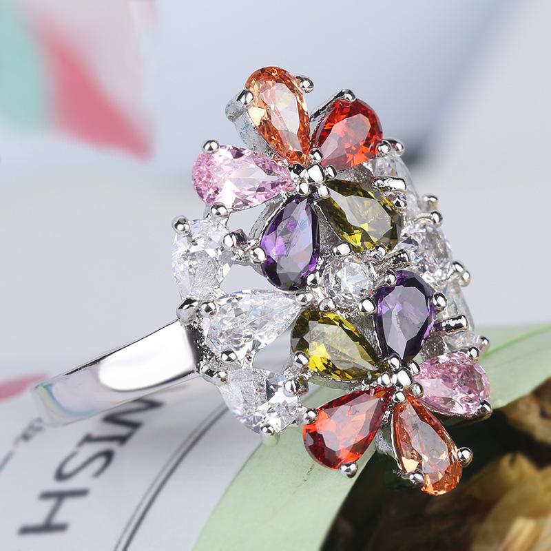 Colorful Zircon Ring Aaa Zircon Ring, High-End Ring Ring.