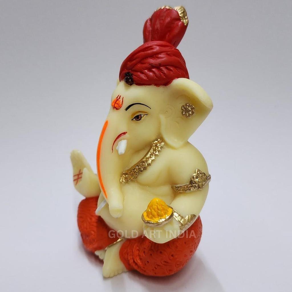 Ganesha Idol with Red Pagdi for Home & Office Decor | Car Dashboard Idol Ganesha Murti Ganpati Idol for Home Decor