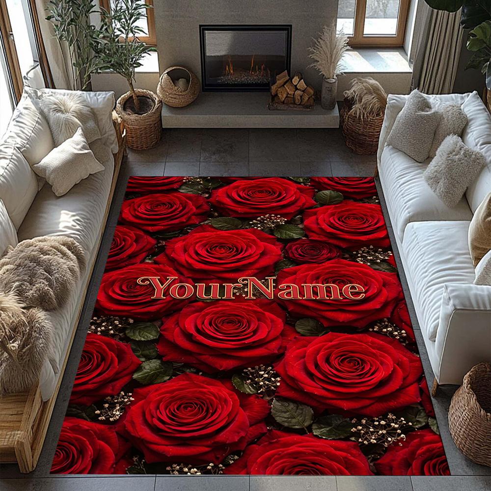 Rose Customize Text Floor Mat Design for Dining Room Hallway Living Rooms Entryway Antislip Carpet Anime Office Decor Birthday/Christmas Gift