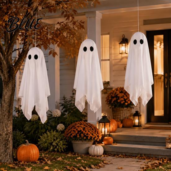 Outdoor Hanging Ghosts 3Pcs Halloween Ghost Decorations Spooky Flying with Party Favors Lanyard for Haunted House Outdoor Porch Yard Decor Props