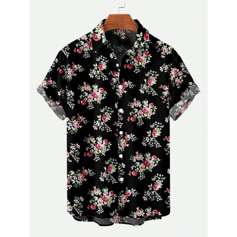 Fun Rose Flowers Printing Shirt Summer Hawaiian Beach Vacation Clothing Men s Fashion Street Style Shirt Daily Men s and Women s Shirt S