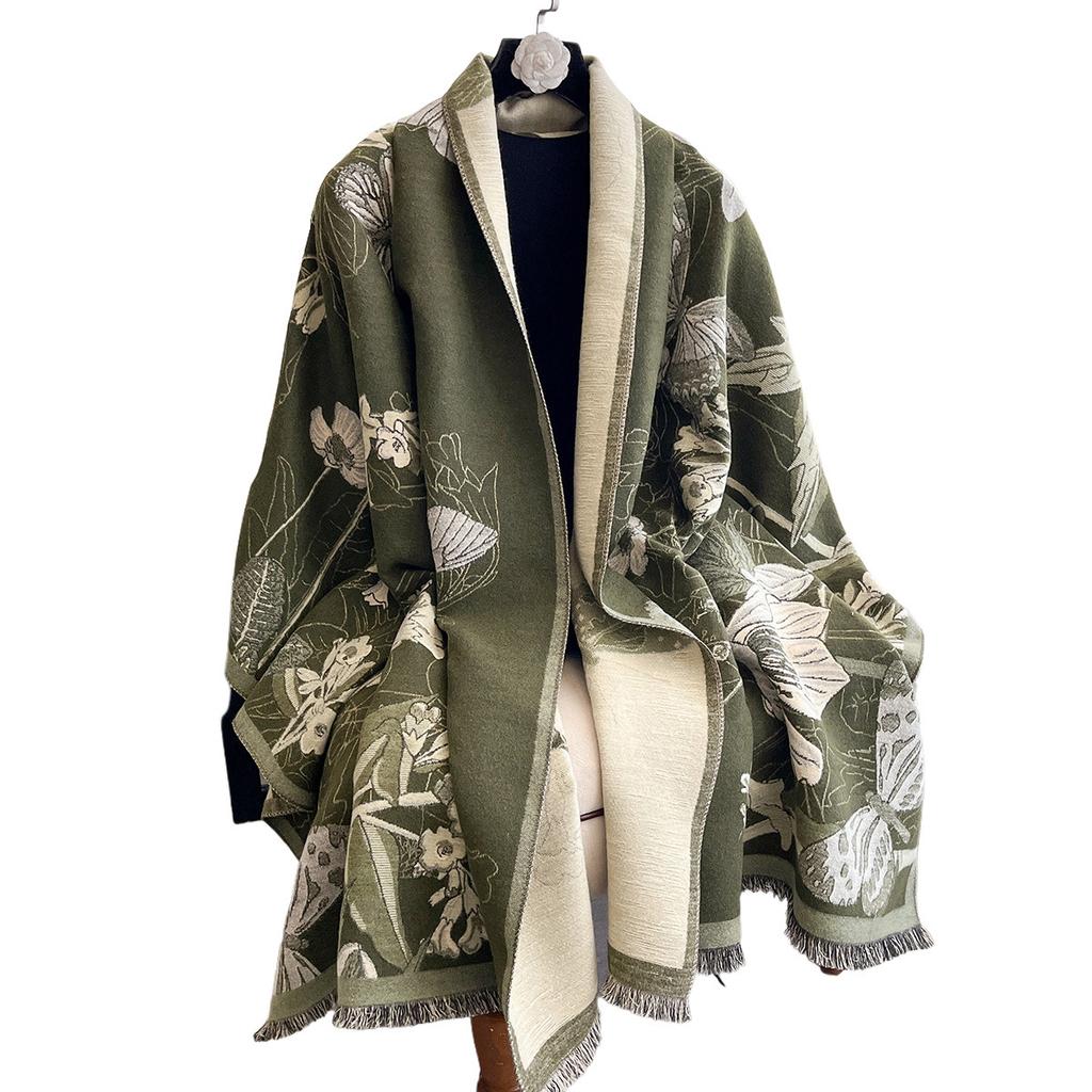 Autumn Plants And Flowers Imitation Cashmere Jacquard Scarf Women'S Simple And Versatile Thickened Warm Scarf Shawl