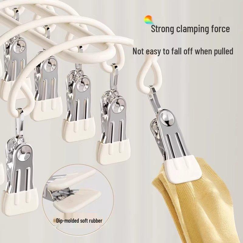 Stainless Steel Sock Drying Rack with Multiple Clips for Balcony and Dormitory Use