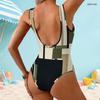 Women Plus Size Scoop Neck Wide Straps High Cut Geometric Printed One Piece Swimsuit