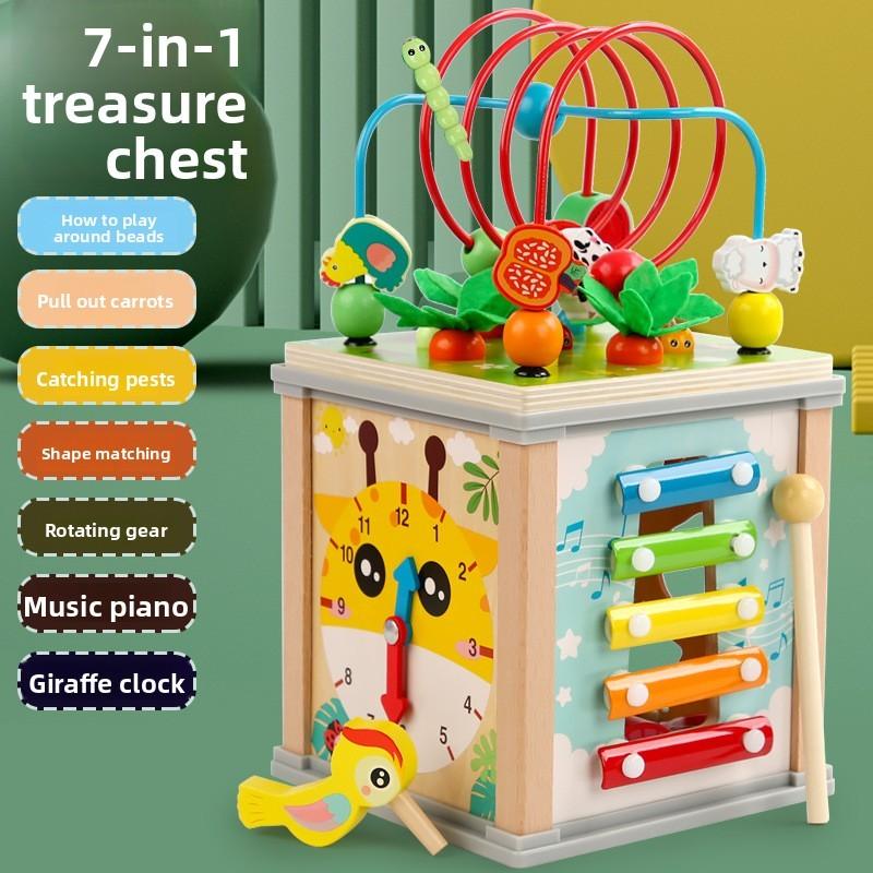 Wooden Radish Pulling Tapping Piano Matching Multi Functional Treasure Toy Box