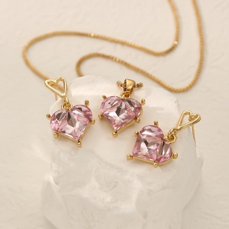 3pcs Y2K Heart Jewelry Set, Stud Earrings & Layered Necklace, Daily & Party Wear, Ideal Valentine's Gift