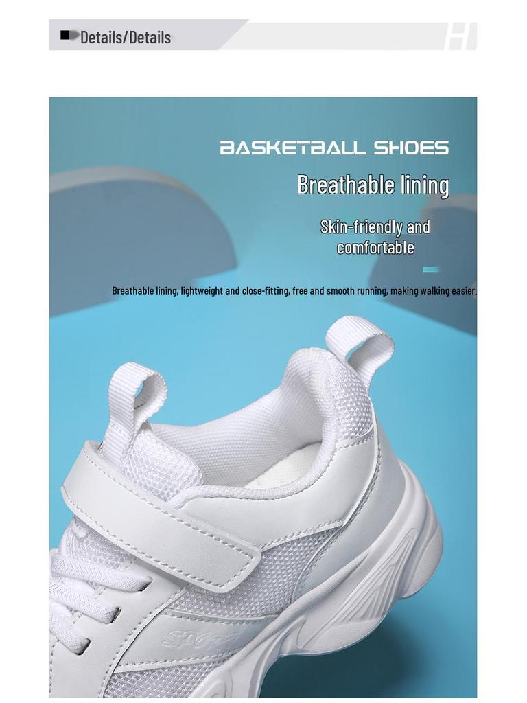 2025 Spring Kids Solid Color Soft Sole White Leather Sports Shoes