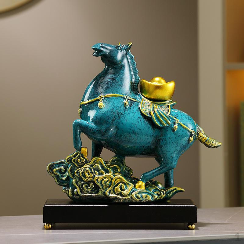 

Horse Figurine Animal Sculpture Resin Centerpiece Decorative Chinese Feng Shui Tabletop синий