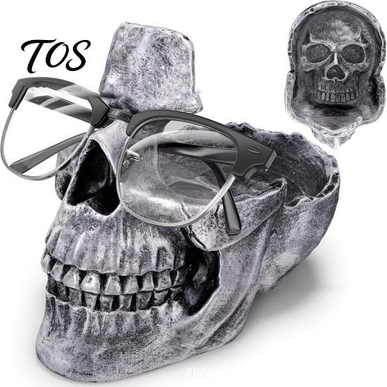 Distressed Skull Ornament Resin Multifunctional Storage Tray, Gothic Eyeglasses Holder Jewelry Organizer for Unique Eyeglass Keys Coins Trinkets,