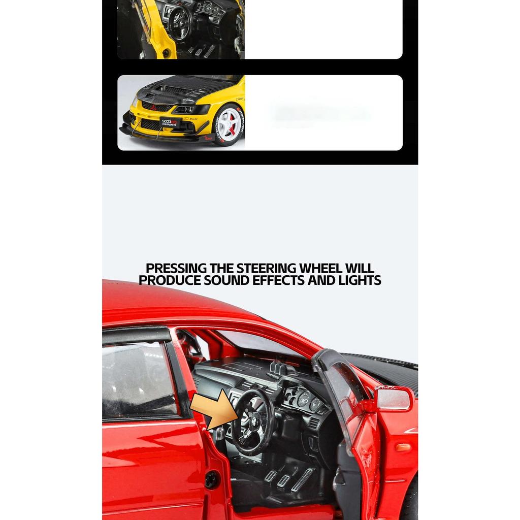 1/24 Mitsubishi Lancer Evolution IX EVO Modified Car Alloy Car Model Sound and Light Children's Toy Collectibles Birthday Gift