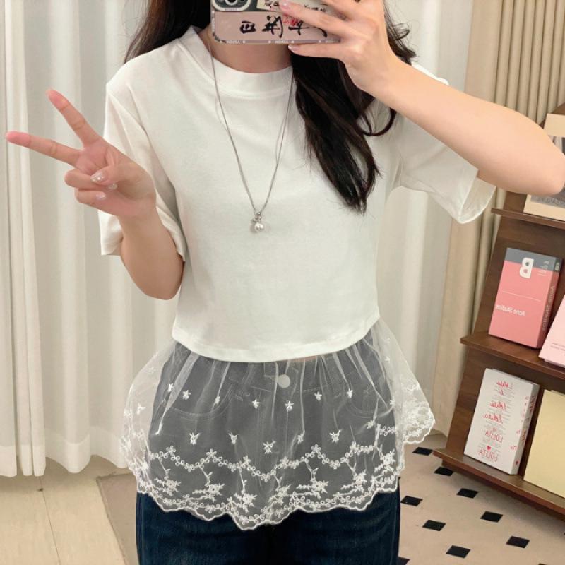 Women's Plus Size Lace Patchwork Short Sleeve Casual T-Shirt