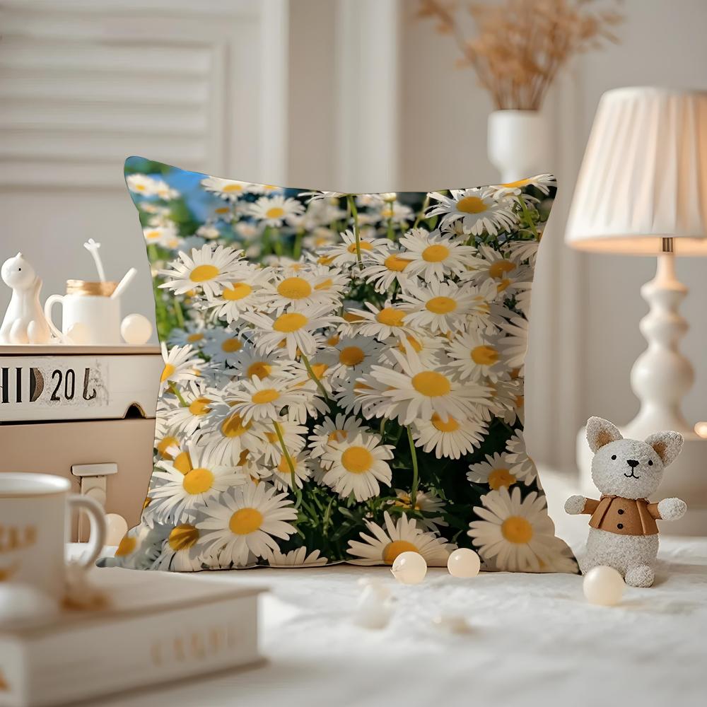 Mode Gänseblümchen Kissenbezug Milbenschutz Kissenbezug Verdeckter Reißverschluss Seidig Kurzer Plüsch Sofa Kissenbezug