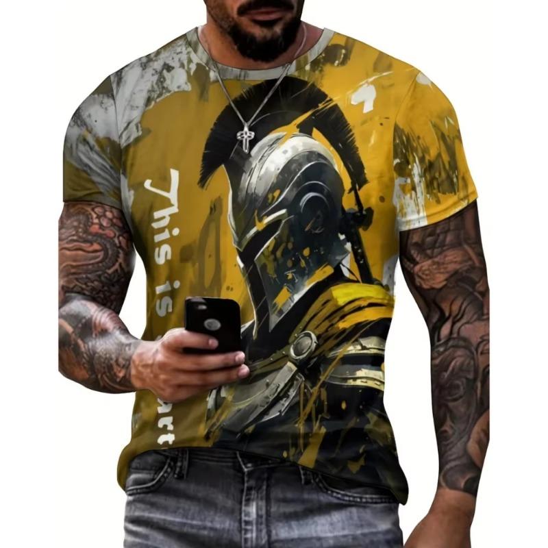 European and American Fashion Retro Spartan Warrior Graphic T-shirt For Men New Trend Casual 3D Printed Cool Personality Tee Top
