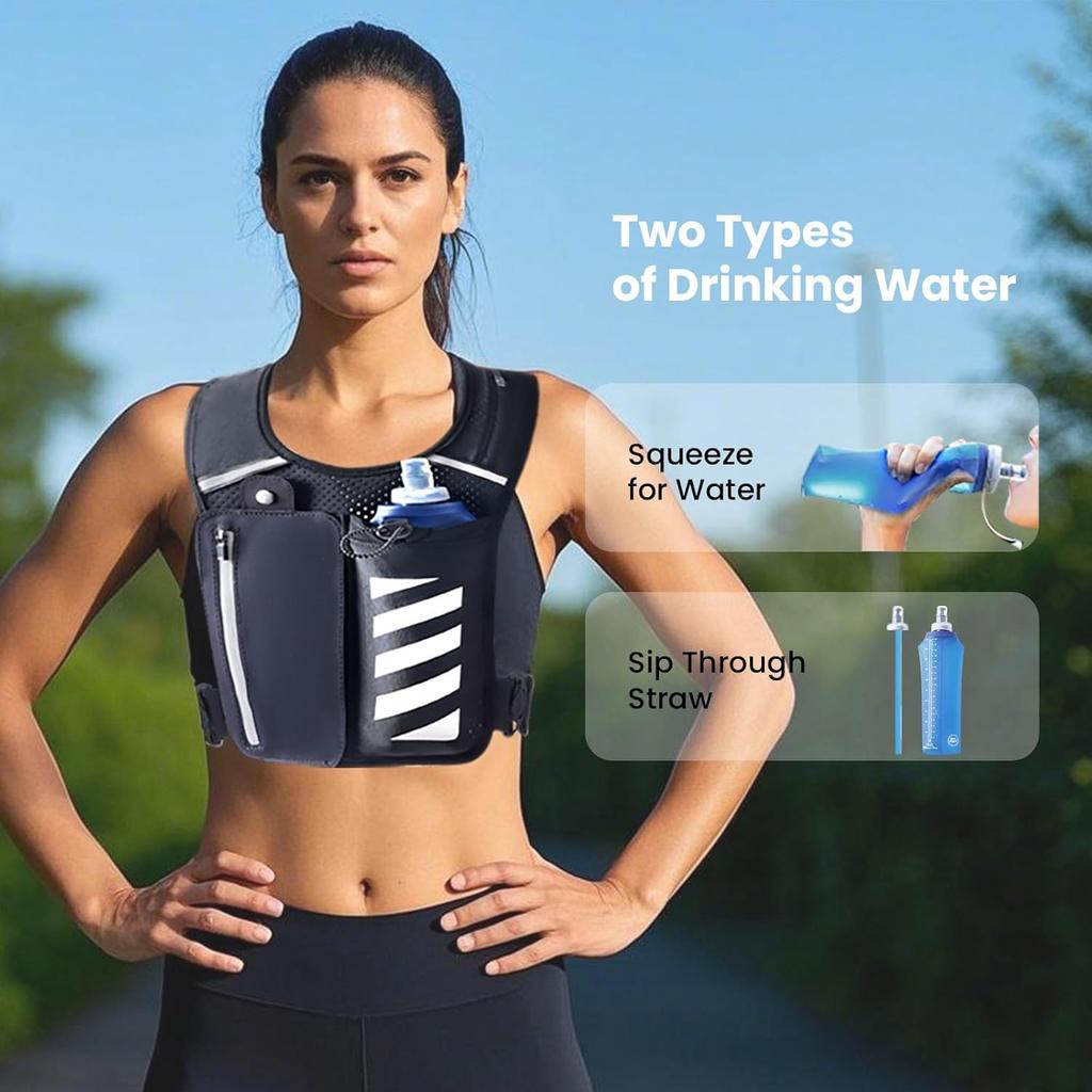 Running Vest for Women Men, Adjustable Waistband Running Hydration Vest with 500ml Hydration Bottle ,Breathable Reflective Running Vest for Trail