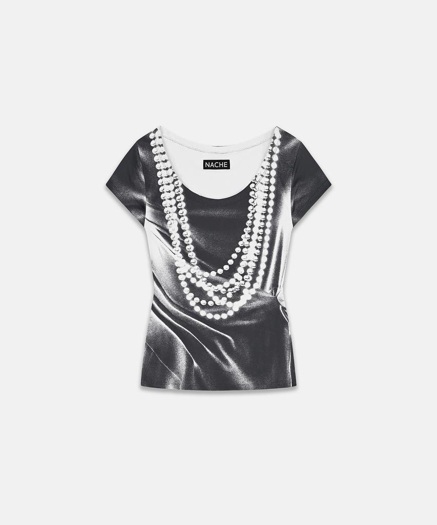 Nash Pearl Necklace Printed T-Shirt Black