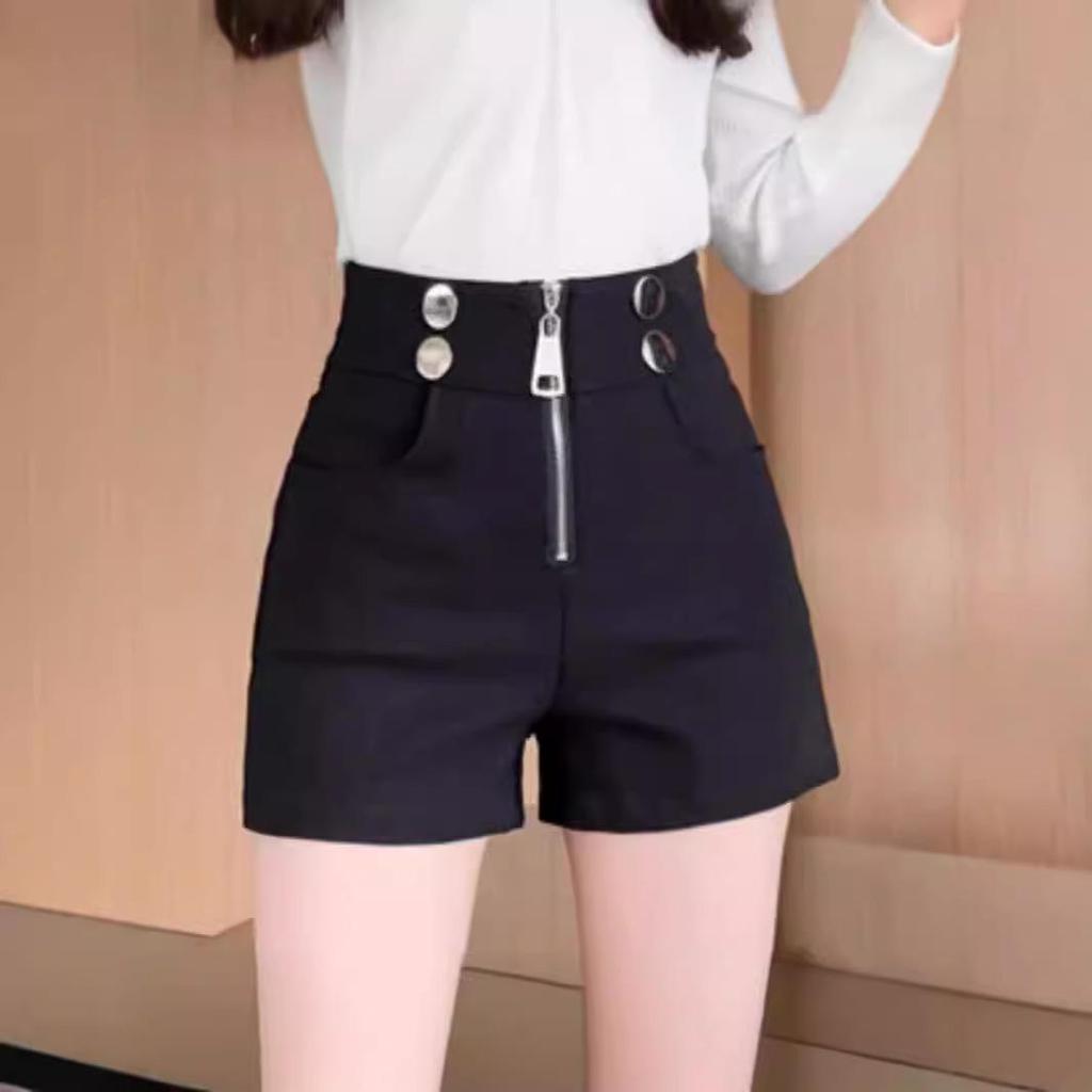 2024 Women's High-Waisted Black Shorts - New Niche Design, Zipper, Casual, Versatile, Korean Style Hot Pants