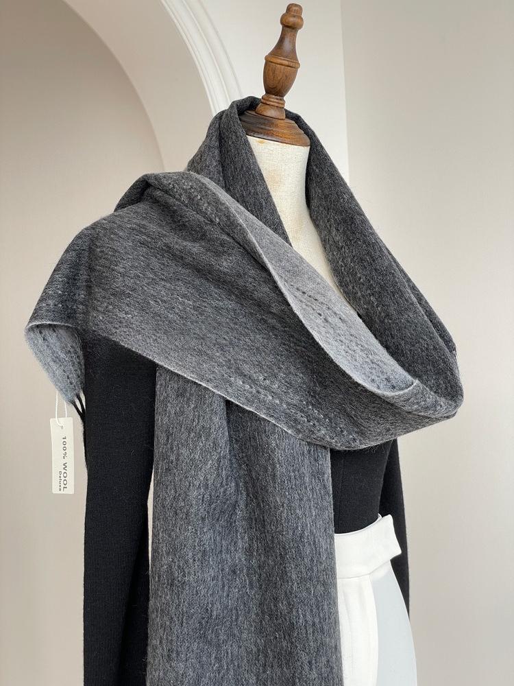 High Quality Australia100% Pure Wool Scarf Women Fall Winter Design Double-Sided Stitching Knitted Cashmere Shawl Female Muffler
