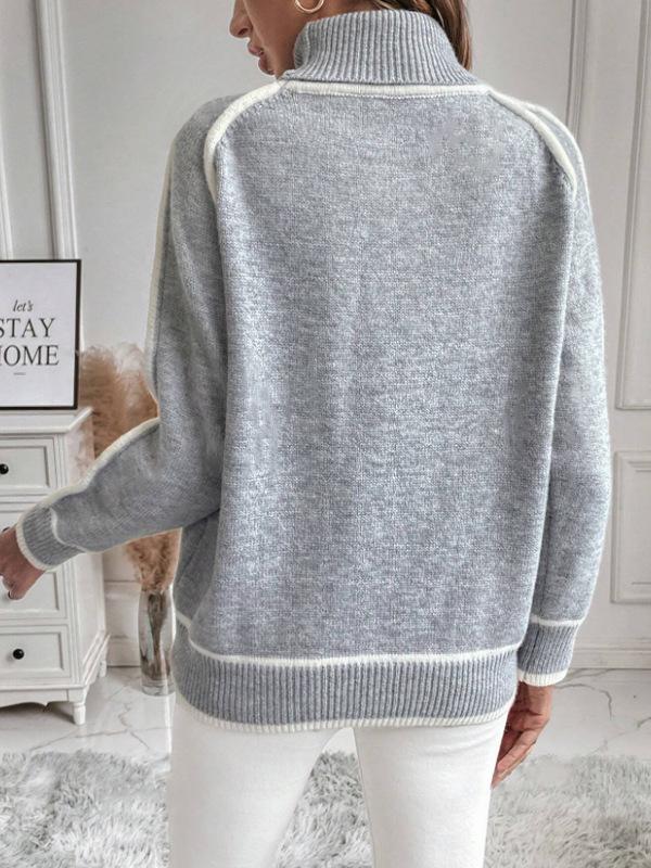 Women's Loose Fit High Neck Solid Color Knit Pullover Sweater