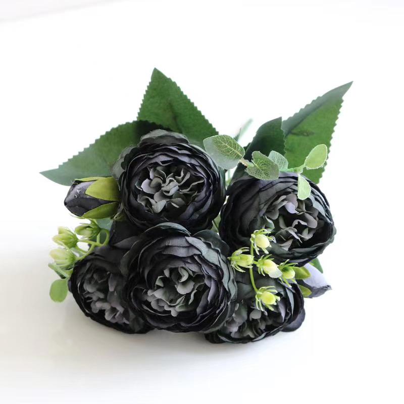 1 Bundle Artificial Roses Flowers Silk Peony Bouquet Home Decoration Accessorie Wedding Party Scrapbook Fake Plants Diy Pompons