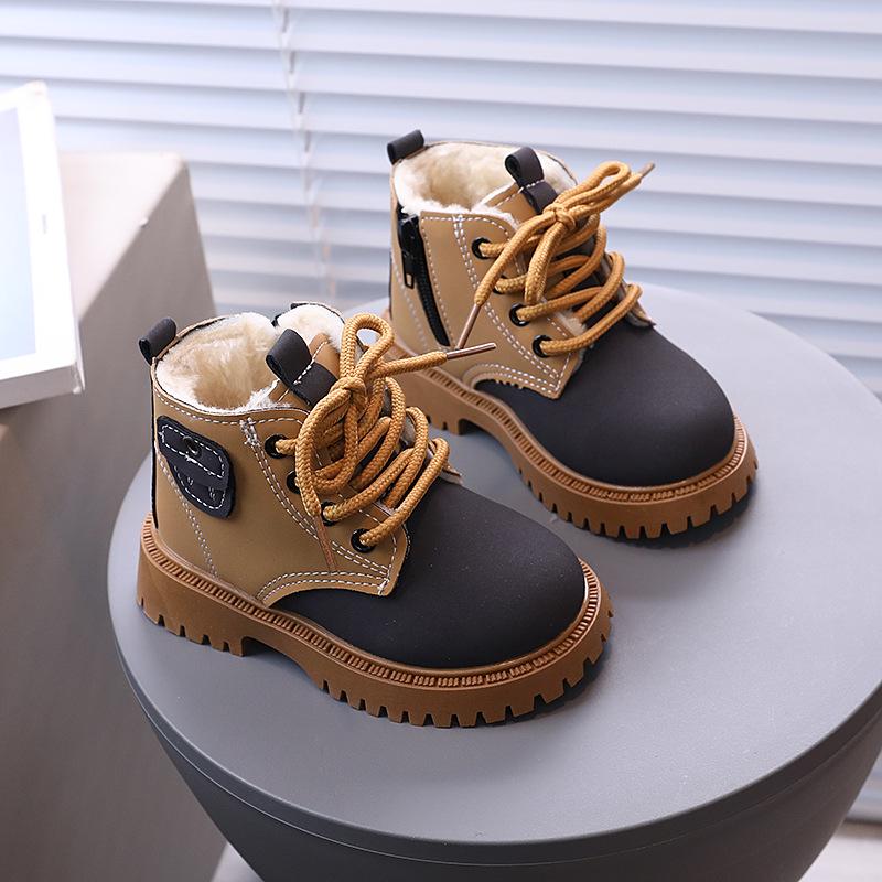 Kids' British Style Fleece-Lined Martin Boots: Warm, Non-Slip, Soft Sole Ankle Boots for Boys and Girls