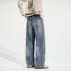 Trendy American High Street Retro Washed Old Blue Simple Jeans Loose Casual Fashion Denim Straight Pants