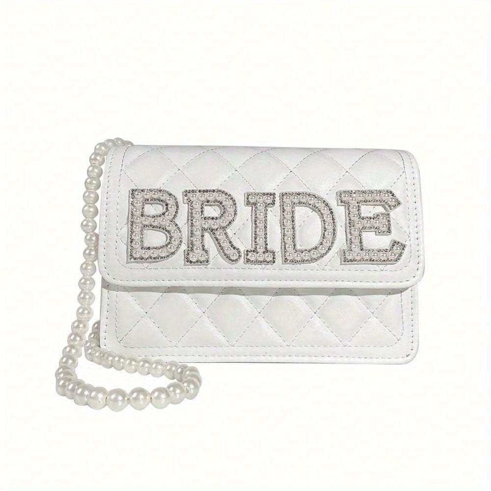 Faux Pearl Bride Clutch Bag Bridal Shower Wedding Engagement Honeymoon Trip Bachelorette Hen Party Decoration Wifey Mrs Gift Present, Christmas