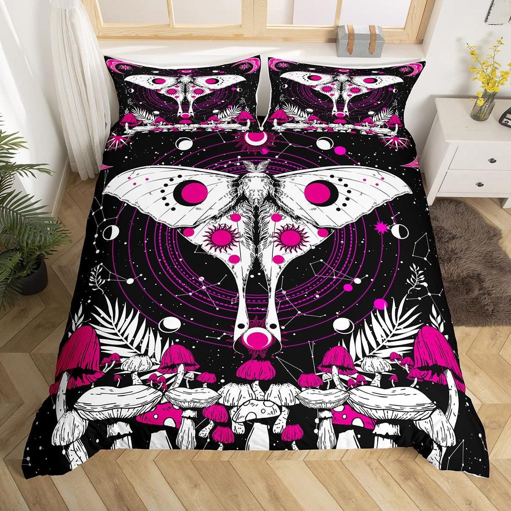 Flowers Moth Butterfly King Queen Duvet Cover Trippy Mushroom Bedding Set Moon Starry Sky Quilt Cover Polyester Comforter Cover