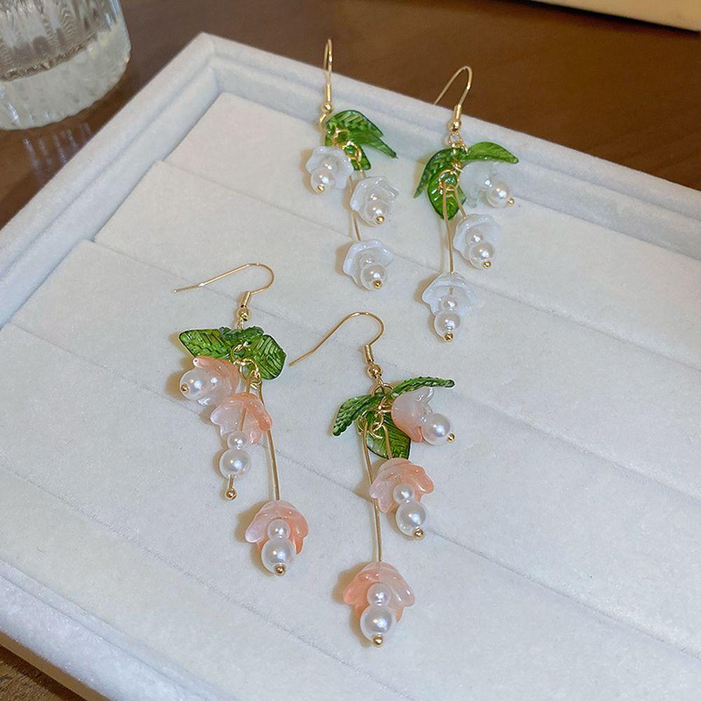 

Длинные французские сладкие жемчужные сказочные цветы в корейском стиле, женские серьги-капли в виде листьев, висячие серьги
